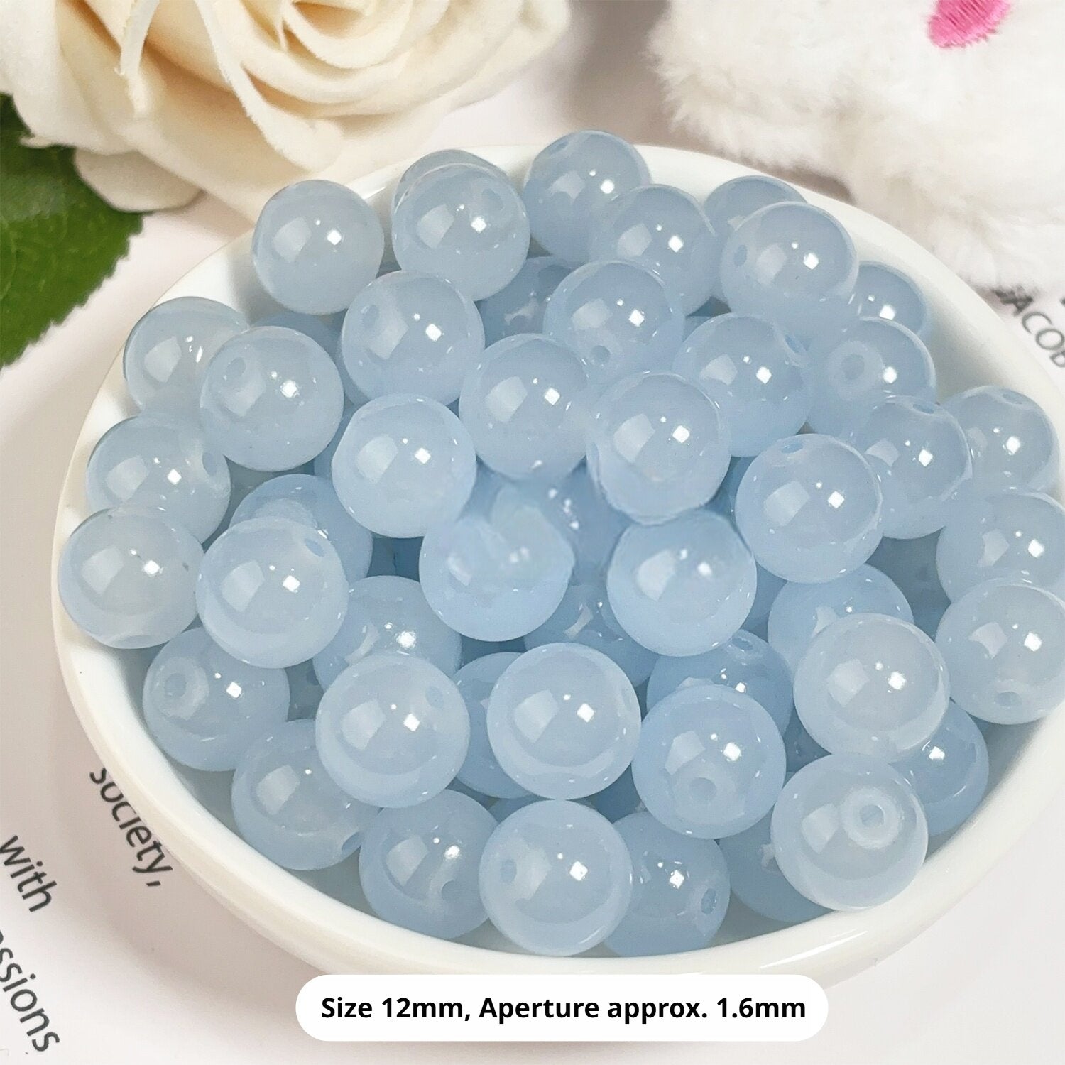 Glass Jelly Solid Color Beads – Imitation Jade Round Beads for DIY Bracelets, Necklaces, 6/8/10mm, 100pcs per Pack (White, Pink, Blue, Green, Beige, Purple)