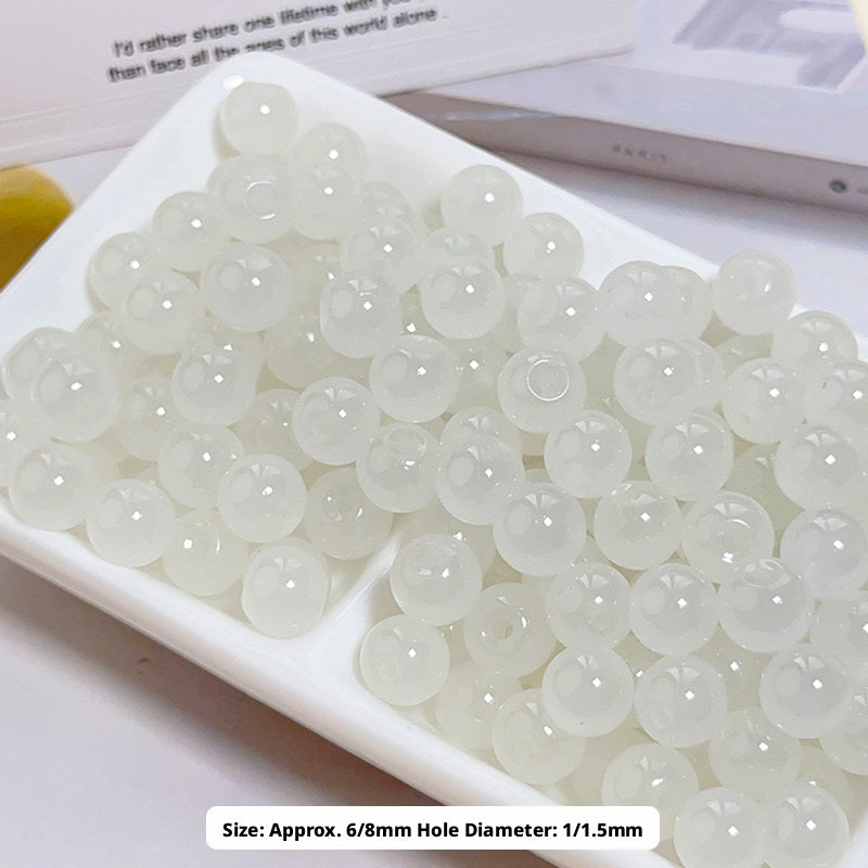 Glass Jelly Solid Color Beads – Imitation Jade Round Beads for DIY Bracelets, Necklaces, 6/8/10mm, 100pcs per Pack (White, Pink, Blue, Green, Beige, Purple)