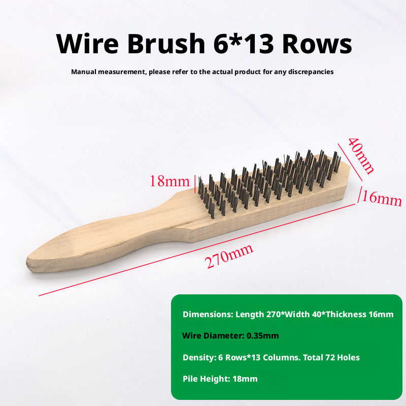 Industrial Wire Brush Set with Wooden Handle - Stainless Steel & Iron Bristles for Rust Removal, Fish Scaling & Surface Grinding