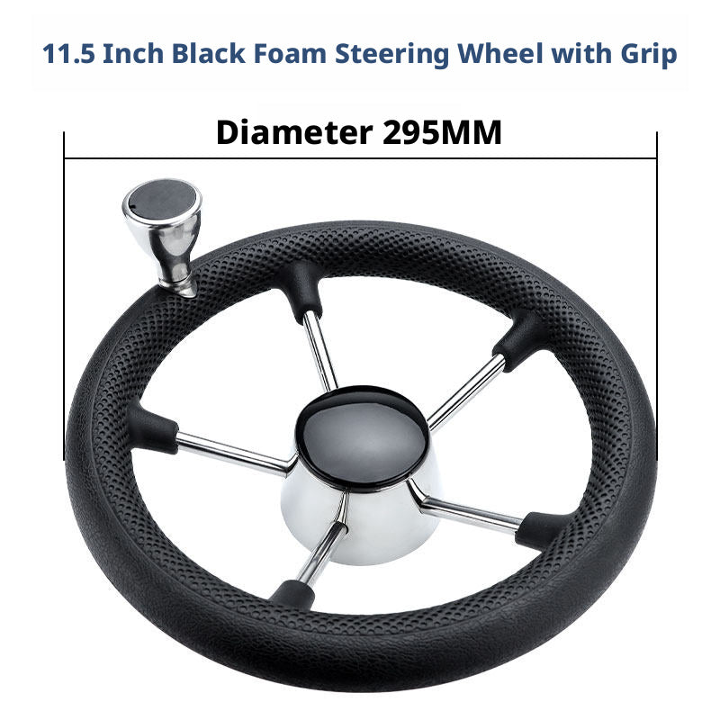 Marine Steering Wheel for Boats – Stainless Steel & Black Foam 11.5 to 15.5 Inch