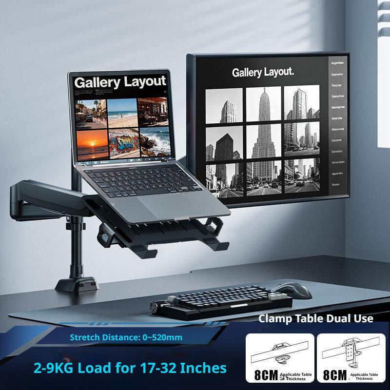 Laptop Desk Mount Arm with Tray – Gas Spring, 10–18 Inch, 3-Axis Adjustable, Clamp & Grommet Base