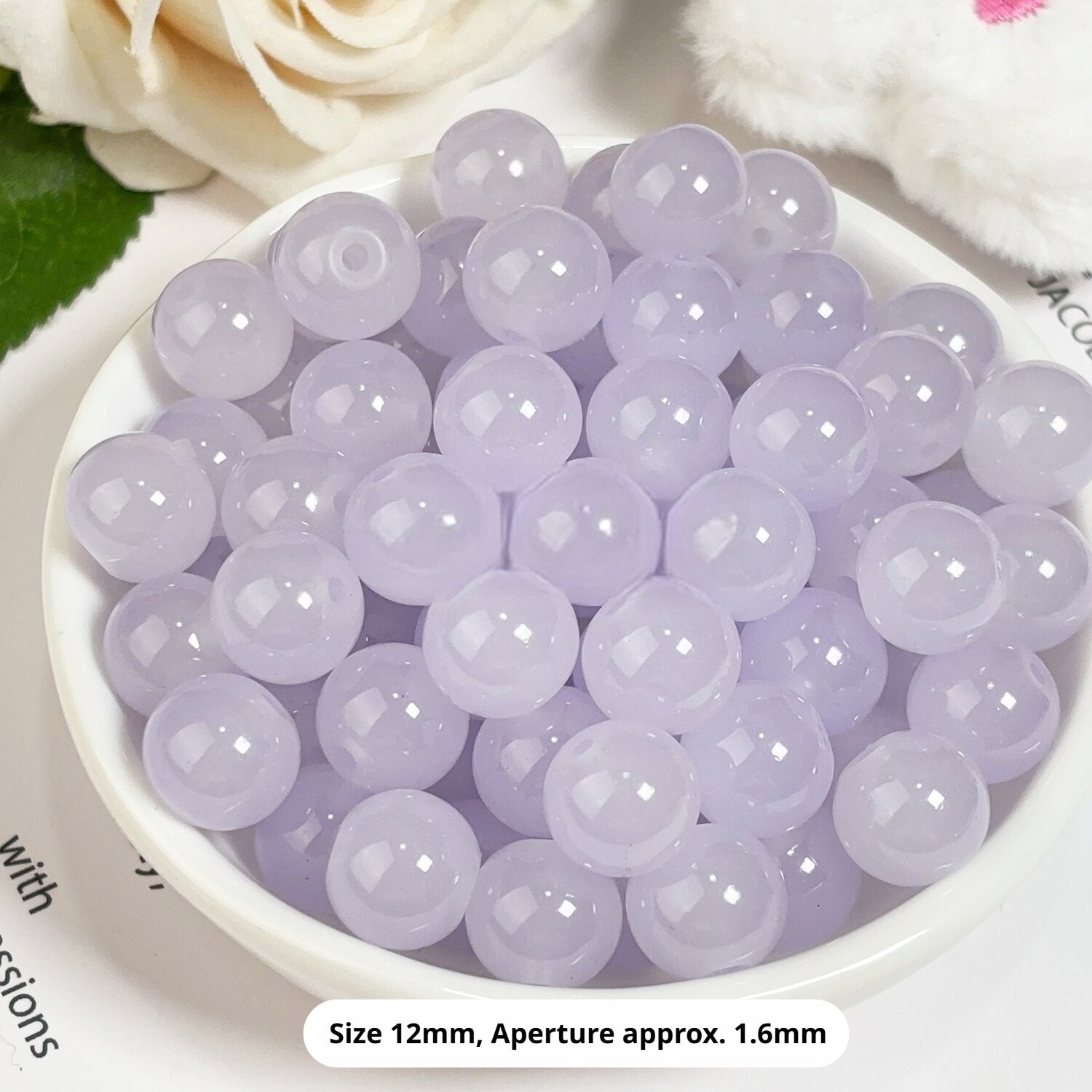 Glass Jelly Solid Color Beads – Imitation Jade Round Beads for DIY Bracelets, Necklaces, 6/8/10mm, 100pcs per Pack (White, Pink, Blue, Green, Beige, Purple)