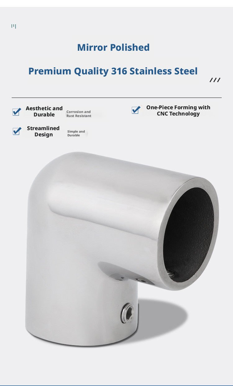 316 Stainless Steel 90° Elbow – Mirror Polished Marine Pipe Fitting for Yacht Plumbing, 22-32mm