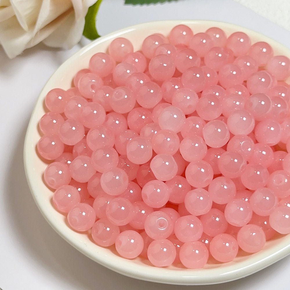 Glass Jelly Solid Color Beads – Imitation Jade Round Beads for DIY Bracelets, Necklaces, 6/8/10mm, 100pcs per Pack (White, Pink, Blue, Green, Beige, Purple) - HomeDIYer