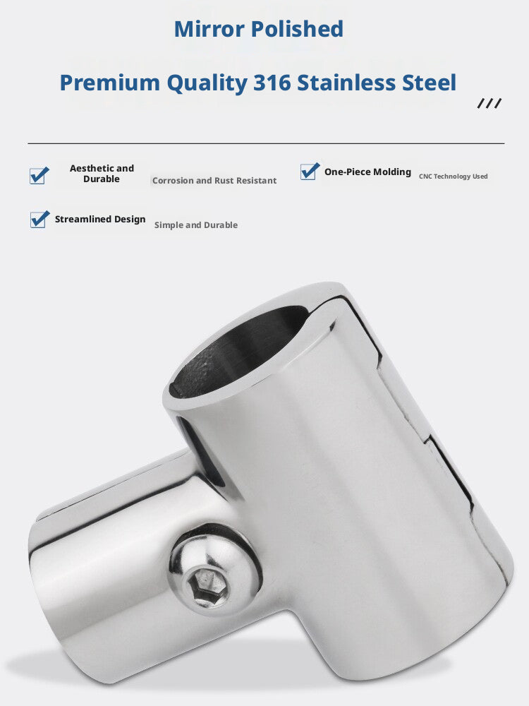 316 Stainless Steel Open Tee Pipe Fitting for Boats – Detachable 90° Marine Handrail Connector, 22.5mm & 25.5mm
