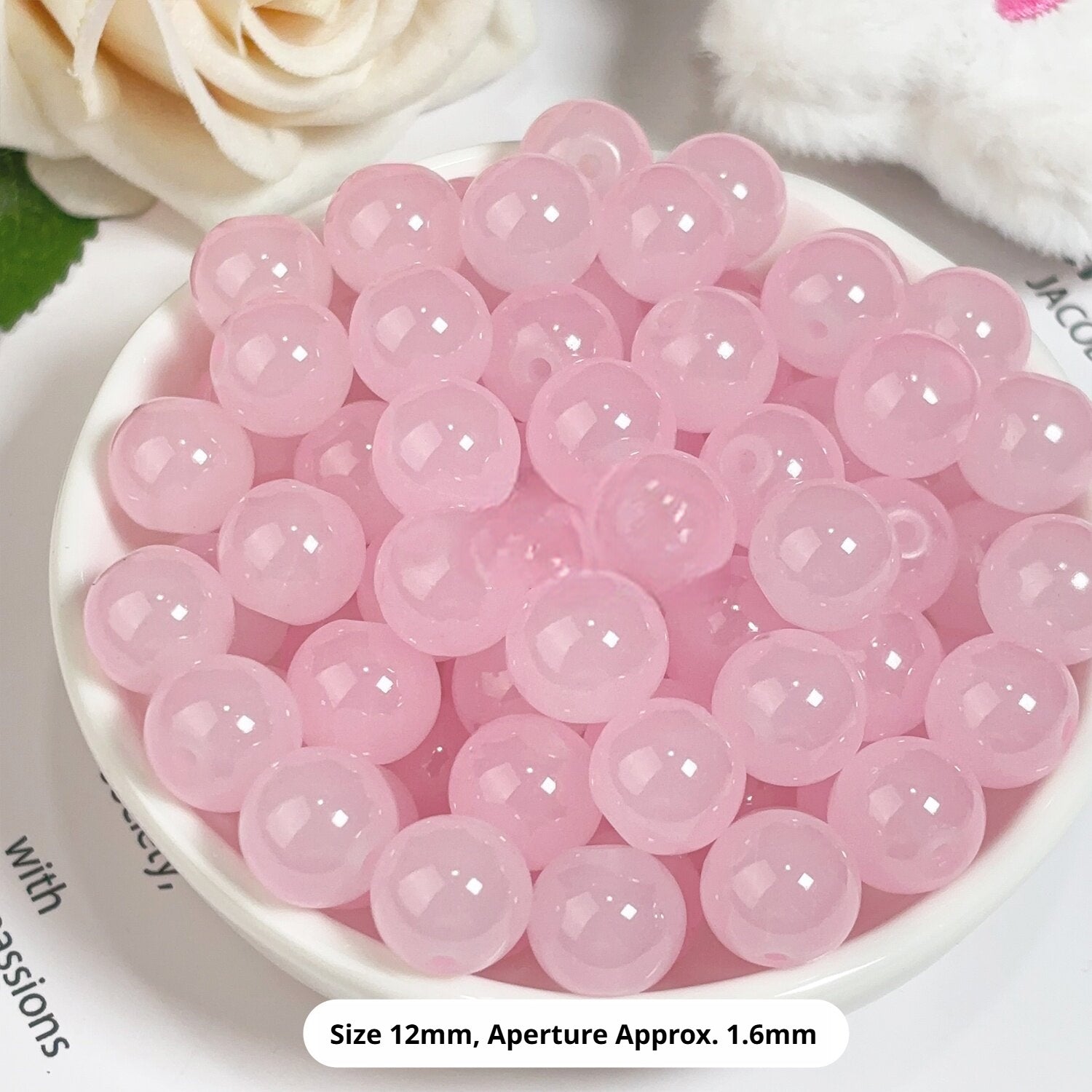 Glass Jelly Solid Color Beads – Imitation Jade Round Beads for DIY Bracelets, Necklaces, 6/8/10mm, 100pcs per Pack (White, Pink, Blue, Green, Beige, Purple)