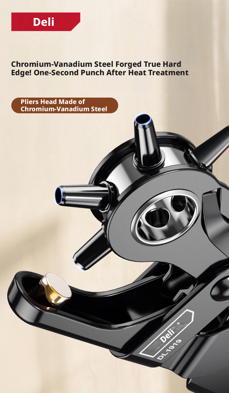 Deli Belt Punch Pliers – Labor‑Saving 6‑Size Rotary Hole Punch for Leather, Belts, Watch Straps