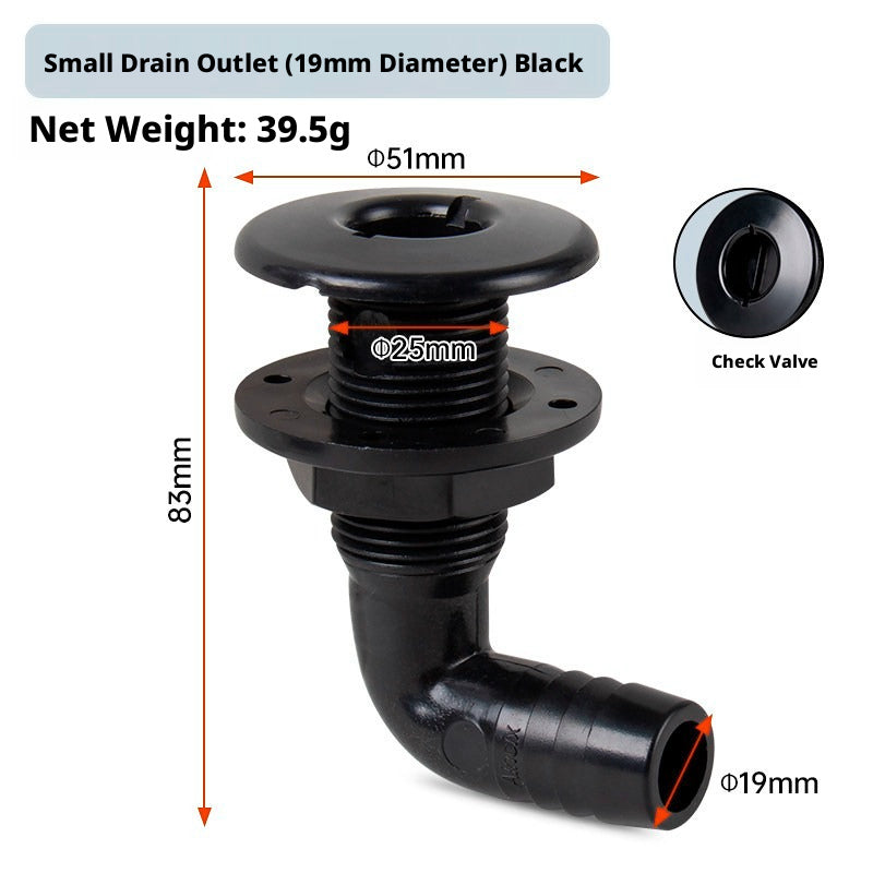 90° Marine Thru-Hull Drain Fitting with Check Valve — Bilge & Waste Water Elbow Outlet
