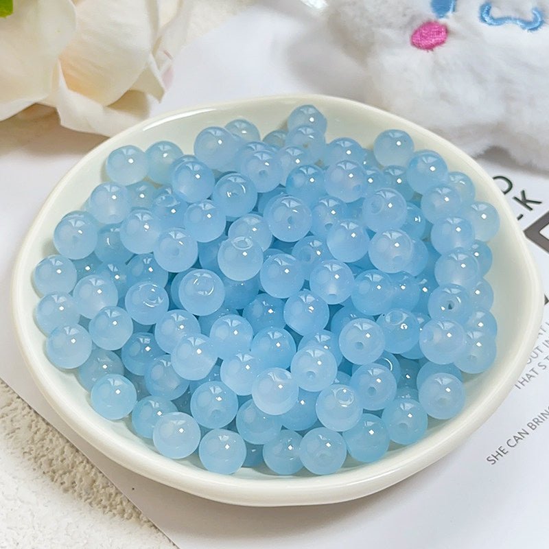 Glass Jelly Solid Color Beads – Imitation Jade Round Beads for DIY Bracelets, Necklaces, 6/8/10mm, 100pcs per Pack (White, Pink, Blue, Green, Beige, Purple) - HomeDIYer