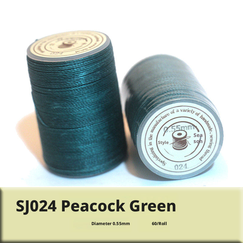 0.55mm Round Waxed Polyester Thread – 63 Colors, 60m Roll for Hand Sewing Leather, Bags, Belts
