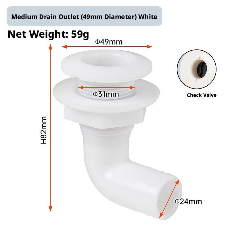 90° Marine Thru-Hull Drain Fitting with Check Valve — Bilge & Waste Water Elbow Outlet