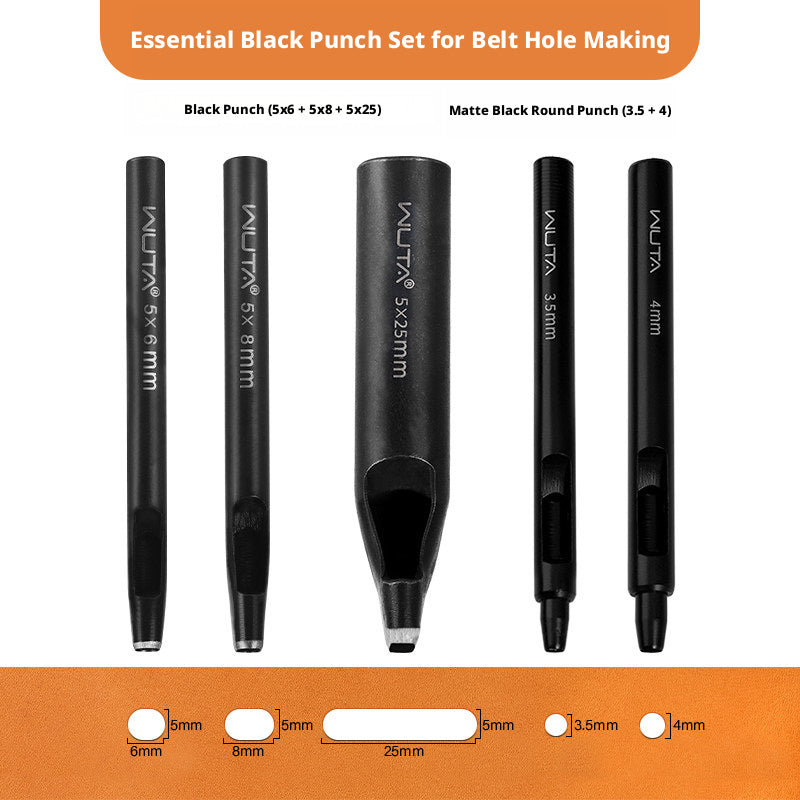 Black Flat Punch Set – Rectangular Hole Punches for Belts, Straps & Leathercraft (2‑5mm × 3‑25mm)