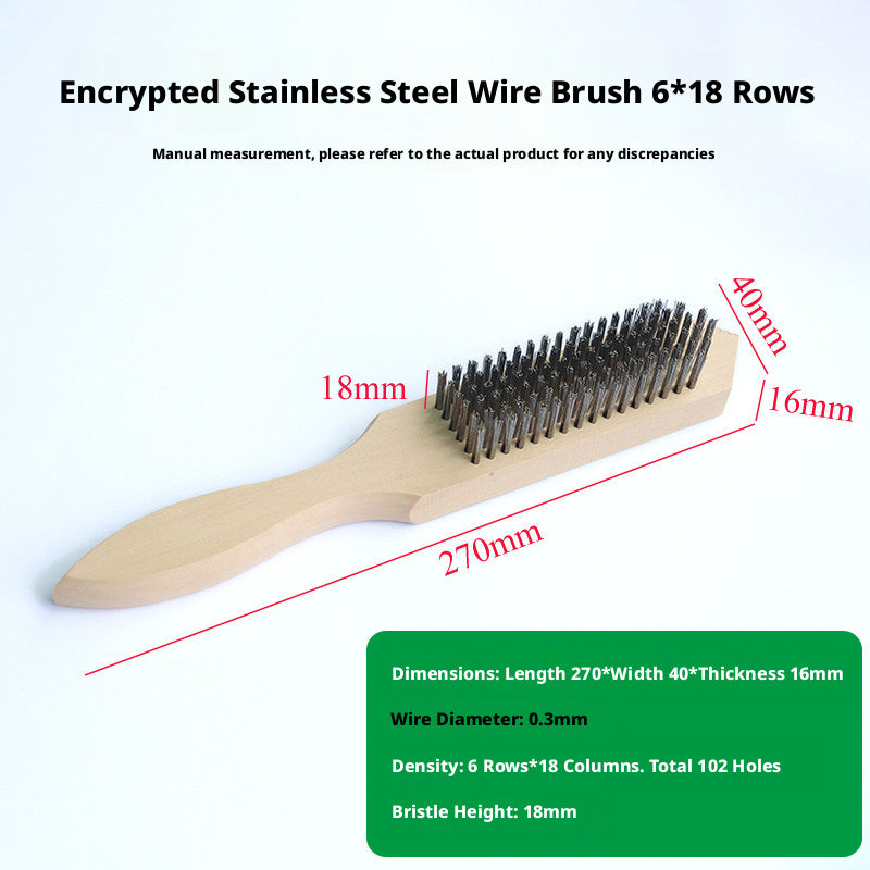 Industrial Wire Brush Set with Wooden Handle - Stainless Steel & Iron Bristles for Rust Removal, Fish Scaling & Surface Grinding