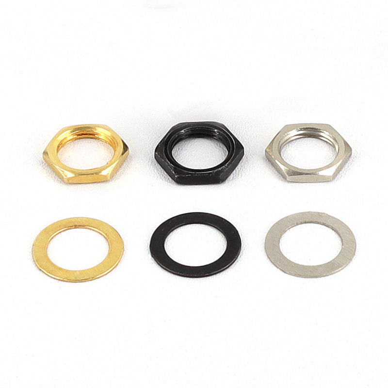 Electric Guitar Jack Nut & Washer Set – 6.35mm Output Socket Hardware (Metric + Imperial) – Silver/Black/Gold