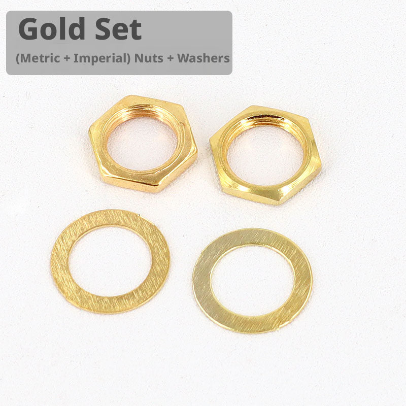 Electric Guitar Jack Nut & Washer Set – 6.35mm Output Socket Hardware (Metric + Imperial) – Silver/Black/Gold