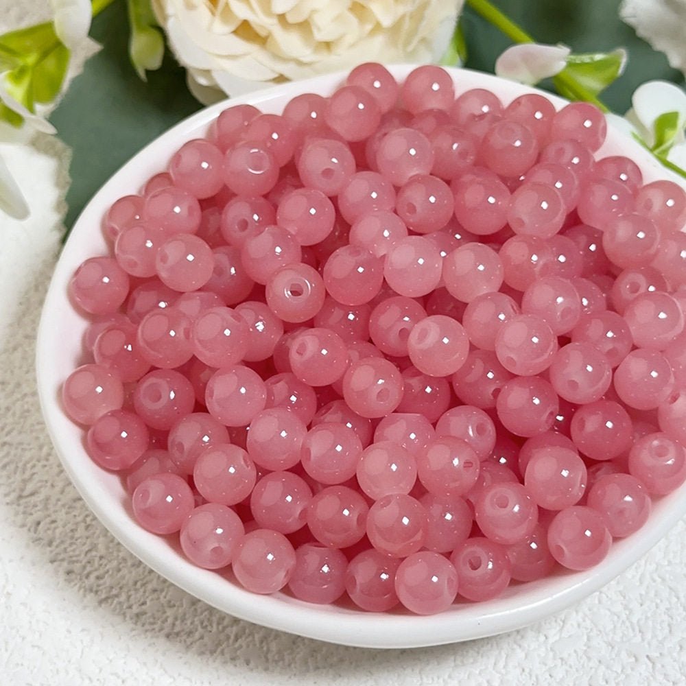 Glass Jelly Solid Color Beads – Imitation Jade Round Beads for DIY Bracelets, Necklaces, 6/8/10mm, 100pcs per Pack (White, Pink, Blue, Green, Beige, Purple) - HomeDIYer