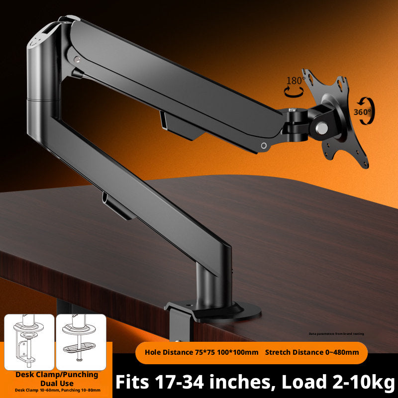 Gas Spring Monitor Arm – 17–35 Inch, 2–9 kg, 360° Swivel, Clamp & Grommet Mount