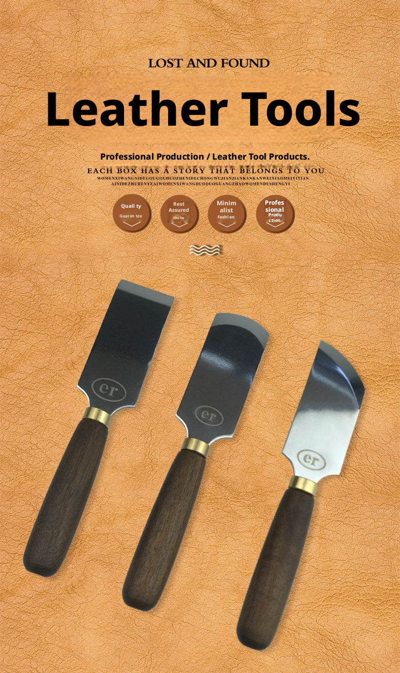 Leather Cutting & Skiving Knife Set – Flat / Bevel / Round Mouth, Beech Wood Handle, Stainless Steel Blade