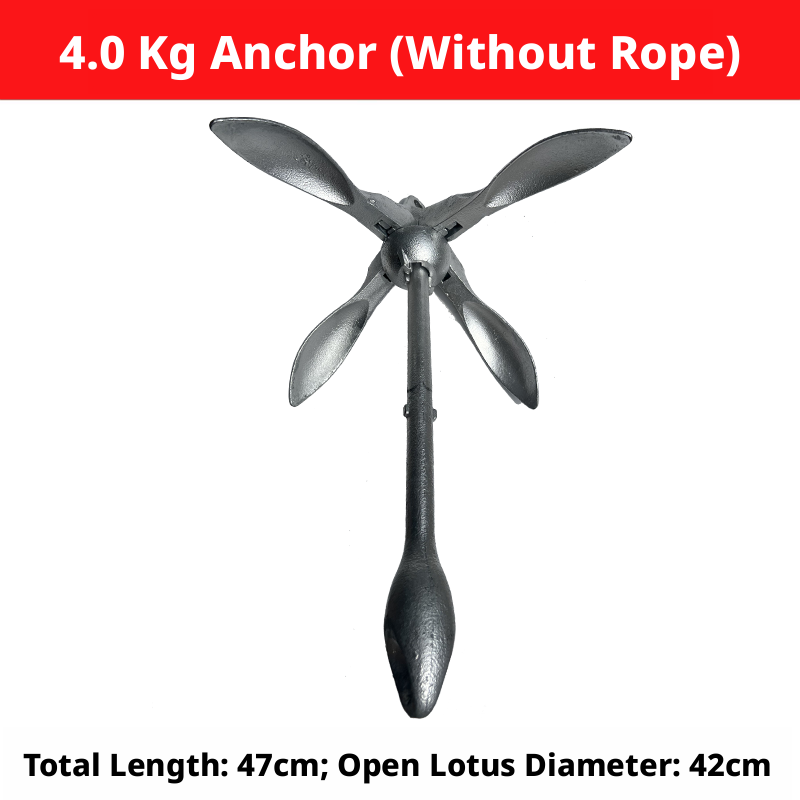 Folding Grapnel Boat Anchor - Carbon Steel for Inflatable Boats, Kayaks & Small Fishing Boats 0.7kg to 4kg