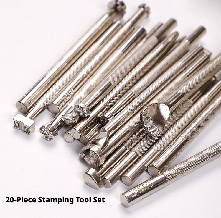 Leather Carving Tool Set – 20 Stamps + Swivel Knife + Hammer + Sponge & Transfer Paper