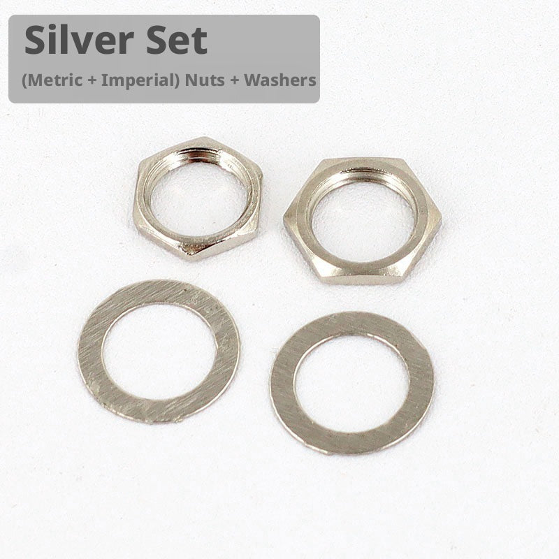 Electric Guitar Jack Nut & Washer Set – 6.35mm Output Socket Hardware (Metric + Imperial) – Silver/Black/Gold