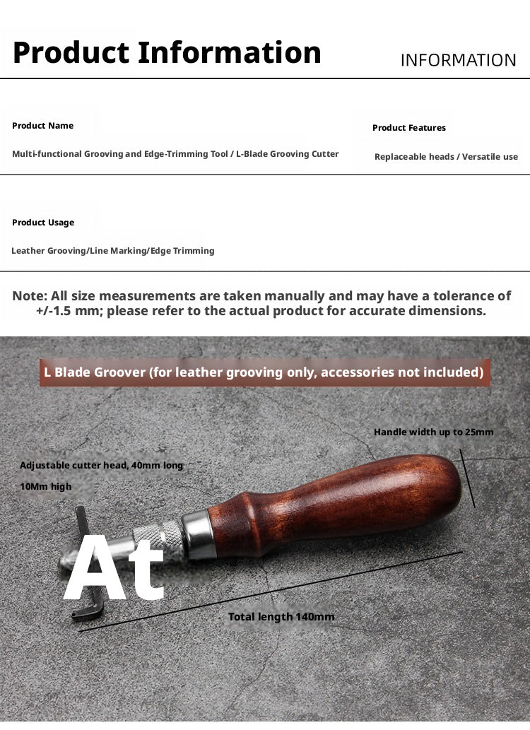 5-in-1 Multi‑Function Leather Grooving Tool – Interchangeable Heads for Grooving, Edge Trimming & Marking