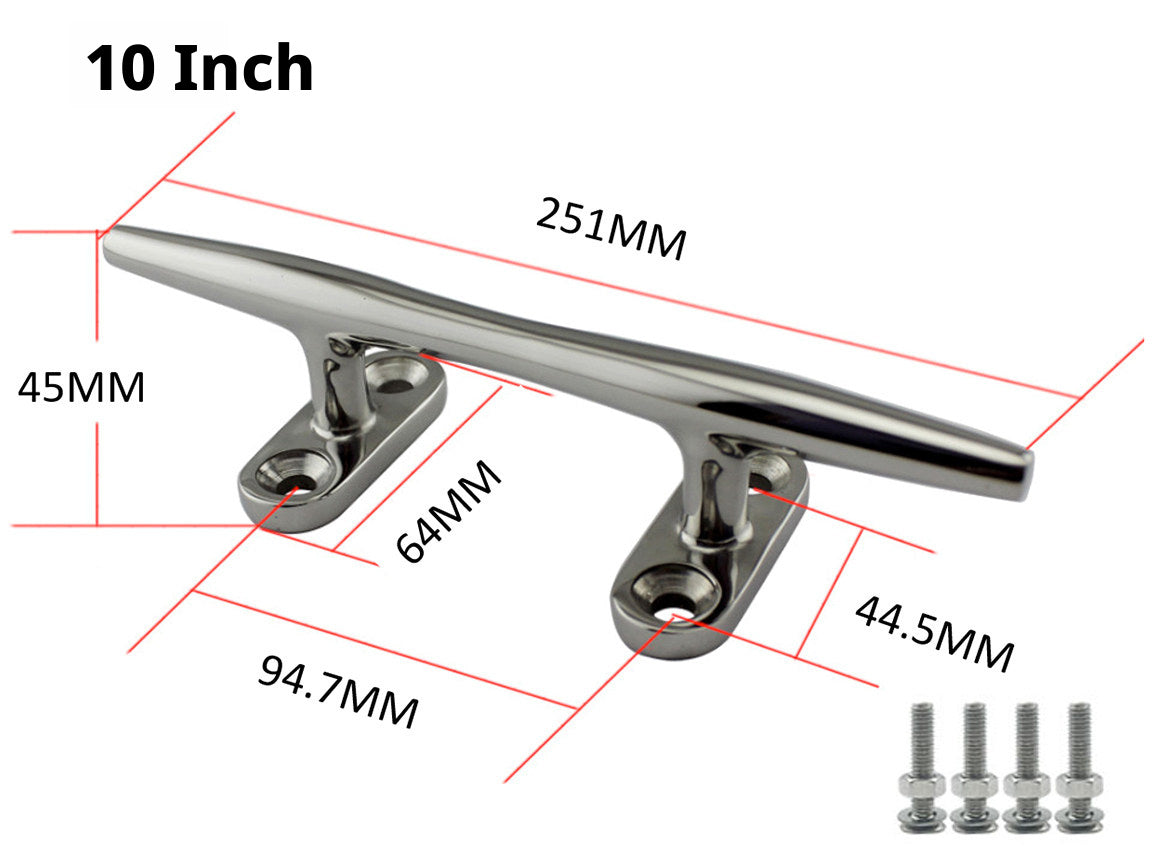 316 Stainless Steel Boat Cleat – Light Duty Horn Cleat for Docking & Mooring – 4 to 15 Inch Sizes with Hardware Included