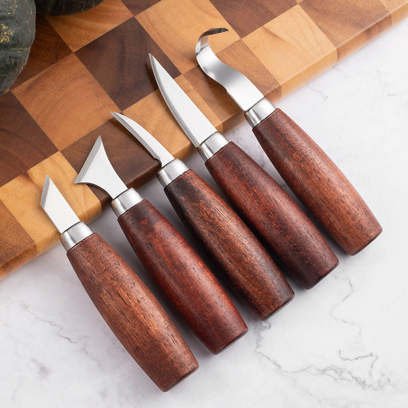 Walnut Wood Carving Knife Set – 5 Blades for Pumpkin, Wood, Wax & Linocut