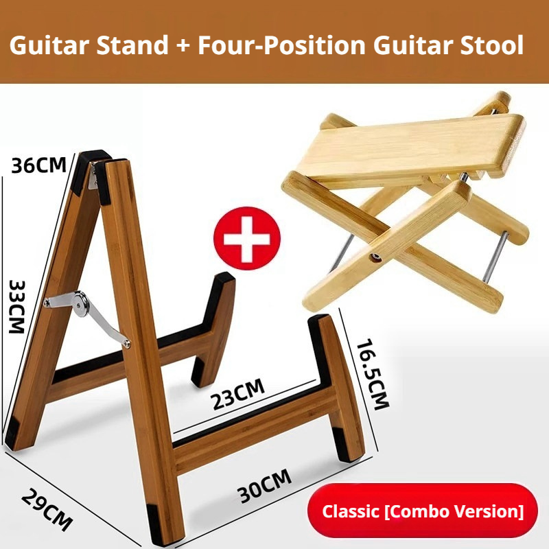 Solid Wood Foldable Guitar Stand – Bamboo A‑Frame for Guitar, Violin, Ukulele (with Footrest & Double Stand Options)