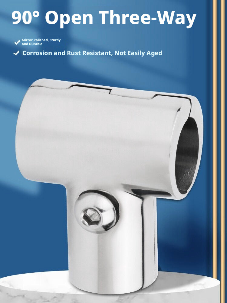 316 Stainless Steel Open Tee Pipe Fitting for Boats – Detachable 90° Marine Handrail Connector, 22.5mm & 25.5mm