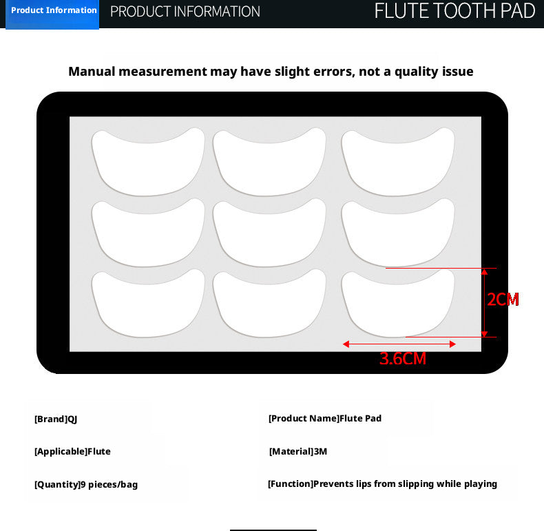 Flute Lip Pad Anti‑Slip Patch – Pack of 9, Dental Pad for Comfort, Protects Lip Plate (QJ Brand)