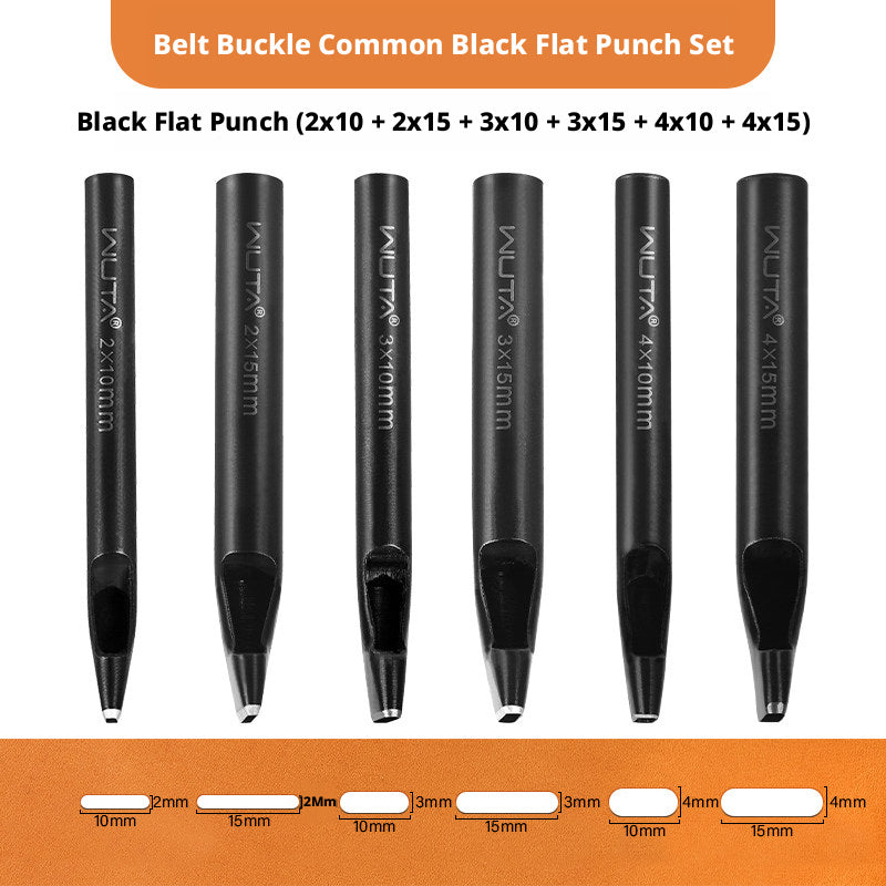 Black Flat Punch Set – Rectangular Hole Punches for Belts, Straps & Leathercraft (2‑5mm × 3‑25mm)