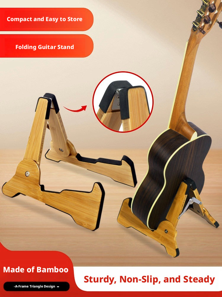 Solid Wood Foldable Guitar Stand – Bamboo A‑Frame for Guitar, Violin, Ukulele (with Footrest & Double Stand Options)
