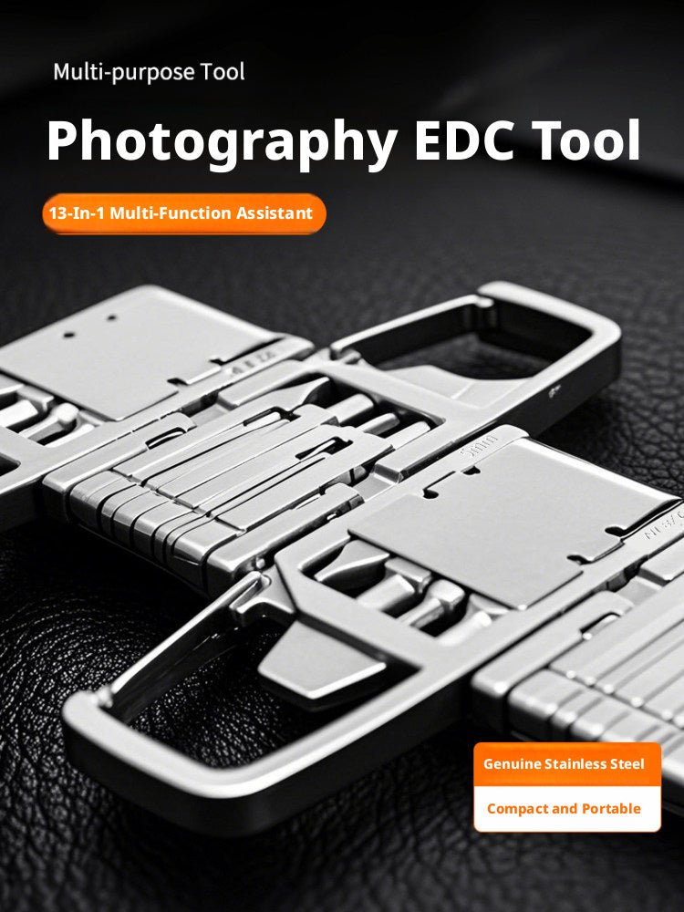 13 - in - 1 Photographer EDC Multi - Tool with Carabiner Keychain Clip - HomeDIYer