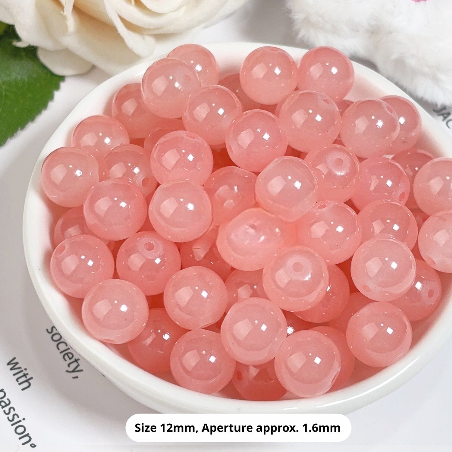 Glass Jelly Solid Color Beads – Imitation Jade Round Beads for DIY Bracelets, Necklaces, 6/8/10mm, 100pcs per Pack (White, Pink, Blue, Green, Beige, Purple)