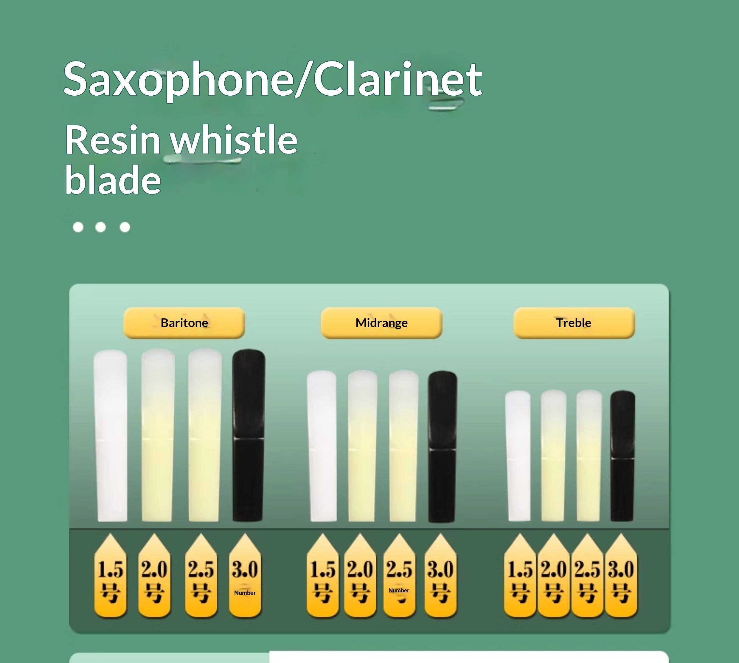 Resin Saxophone & Clarinet Reeds – 1.5 / 2.0 / 2.5 / 3.0 – Single or 4‑Pack (Alto, Tenor, Soprano, Clarinet)