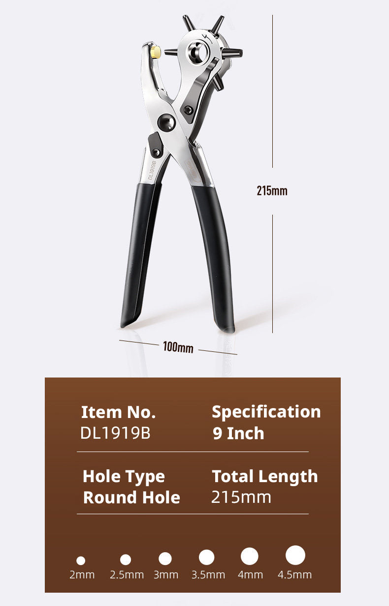 Deli Belt Punch Pliers – Labor‑Saving 6‑Size Rotary Hole Punch for Leather, Belts, Watch Straps