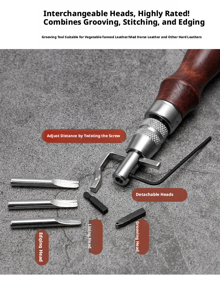 5-in-1 Multi‑Function Leather Grooving Tool – Interchangeable Heads for Grooving, Edge Trimming & Marking