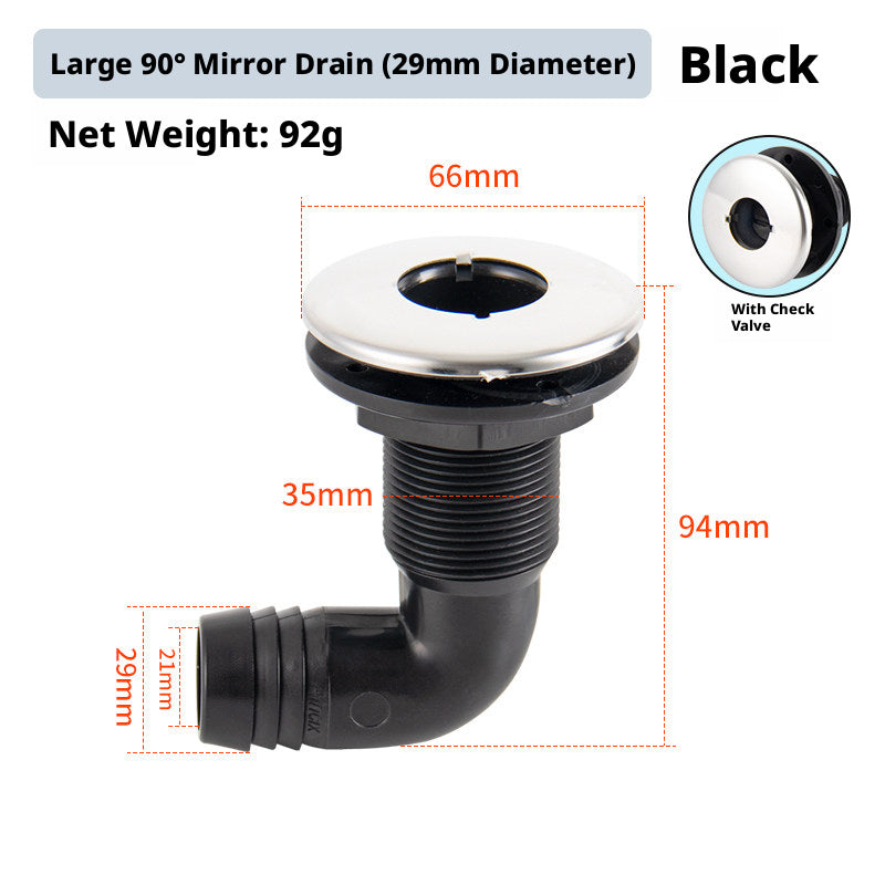 90° Marine Thru-Hull Drain Fitting with Check Valve — Bilge & Waste Water Elbow Outlet
