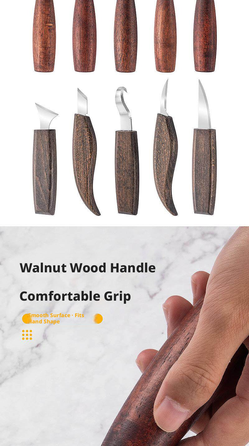 Walnut Wood Carving Knife Set – 5 Blades for Pumpkin, Wood, Wax & Linocut