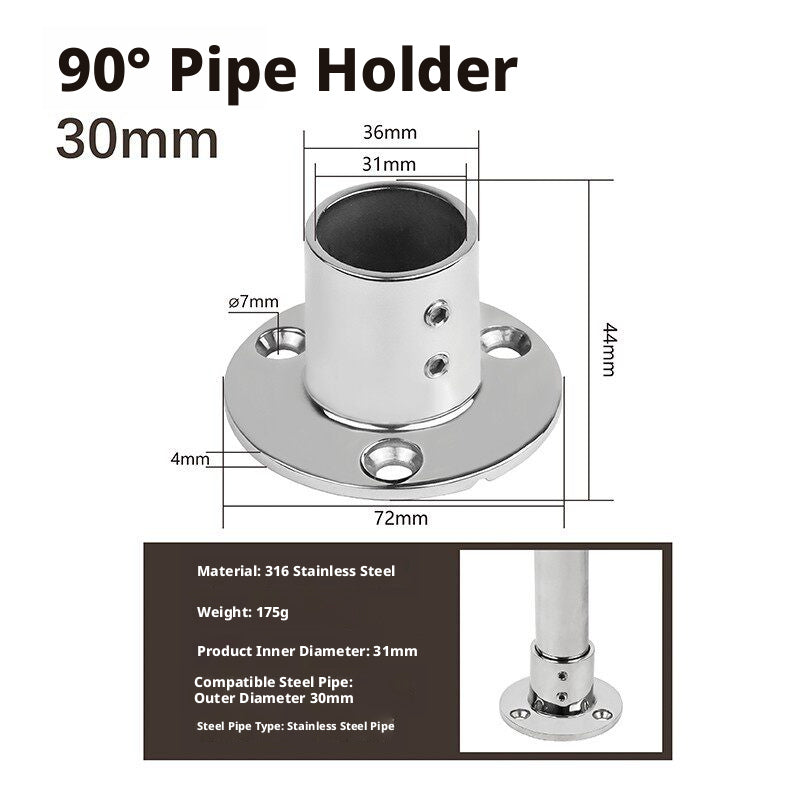 316 Stainless Steel 90-Degree Tube Flange Base – Marine Railing Stanchion Mount, 22–38mm