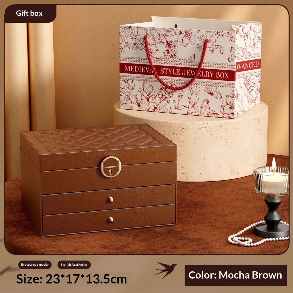 Medieval - Style Large Capacity Jewelry Box – 3 Layers, Lock, Watch Pillow - HomeDIYer