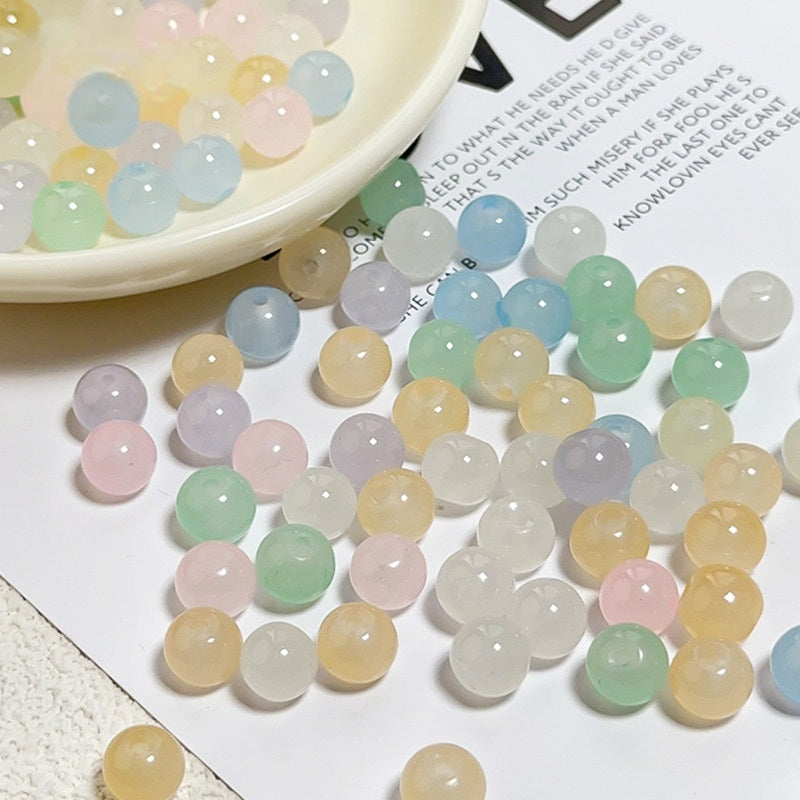 Glass Jelly Solid Color Beads – Imitation Jade Round Beads for DIY Bracelets, Necklaces, 6/8/10mm, 100pcs per Pack (White, Pink, Blue, Green, Beige, Purple)