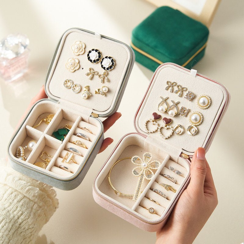 Light Luxury Velvet Jewelry Box – Portable, 3 Colors, with Stud Panel Option - HomeDIYer