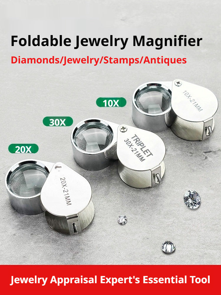 10x/20x/30x Foldable Jewelry Loupe – Triplet Lens, Metal Body