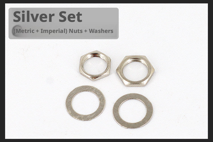 Electric Guitar Jack Nut & Washer Set – 6.35mm Output Socket Hardware (Metric + Imperial) – Silver/Black/Gold