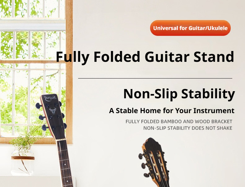 Solid Wood Foldable Guitar Stand – Bamboo A‑Frame for Guitar, Violin, Ukulele (with Footrest & Double Stand Options)