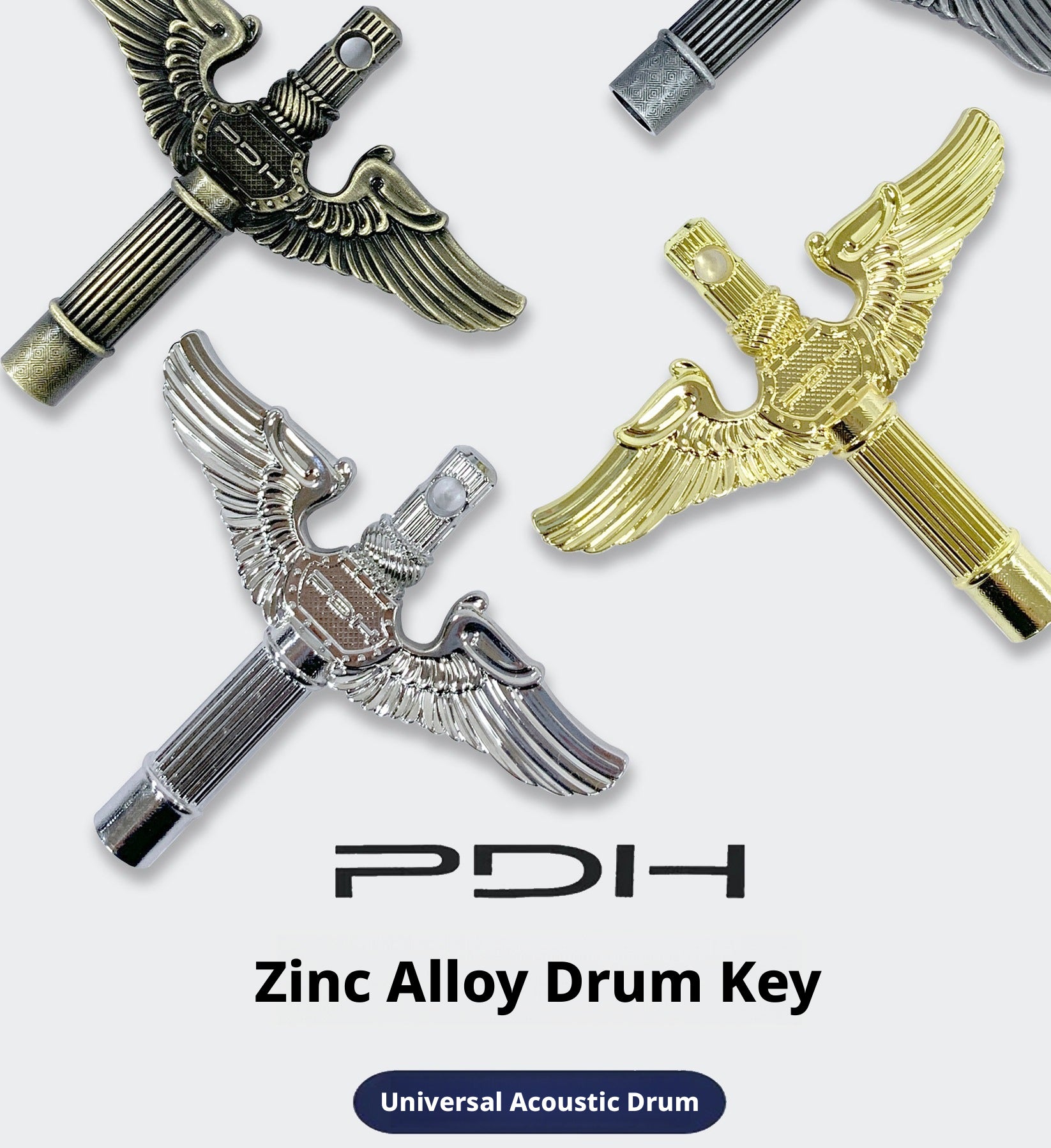 PDH Zinc Alloy Drum Key – Universal Tuning Wrench for Acoustic Drums, Keychain Hole, Power Tool Compatible