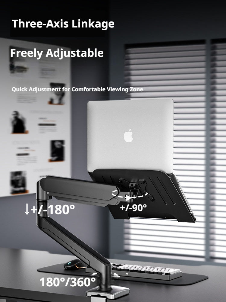 Laptop Desk Mount Arm with Tray – Gas Spring, 10–18 Inch, 3-Axis Adjustable, Clamp & Grommet Base