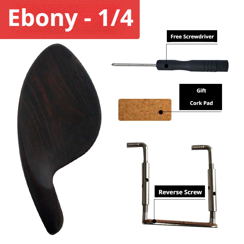 Violin Chin Rest with Screws, Cork & Screwdriver – Ebony / Jujube Wood / Imitation Ebony (4/4, 3/4, 1/2, 1/4, 1/8)